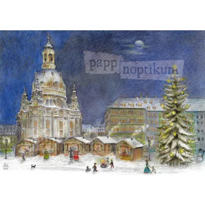 Obrázok produktu pre Mini adventný kalendár s obrázkami Motív: Drážďany - Vianočný trh pri Frauenkirche 17 x 12 cm