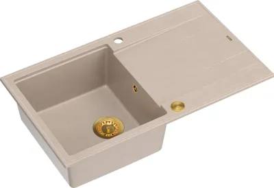 Produktbild von QUADRON Spülbecken 1-Becken Spüle | Größe: 86 x 50 x 21 cm | EVAN 111 | Küchenspüle Granitspüle aus GraniteQ mit Siphon | Beige & Golden