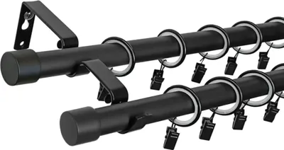Produktbild von LOFT 360 cm 2-läufige Gardinenstange Schwarz 19 mm aus Metall mit Endstück LUNA Komplettset mit Ringen und Clips Inklusive Montagezubehörset