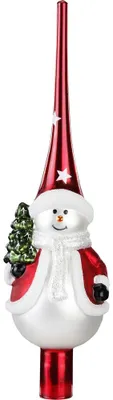 Produktbild von Christbaumspitze Schneemann aus Glas 28cm Rot Weiß