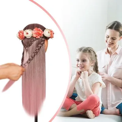 Image de Mannequin de coiffure avec cheveux naturels - tête d'exercice pour débutants et élèves - trépied inclus pour un coiffage facile