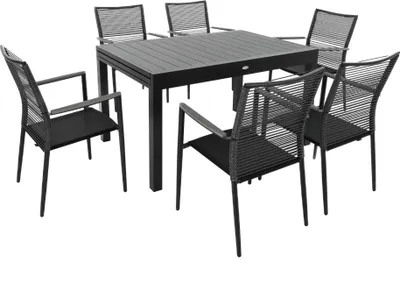 Produktbild von di volio Gartenmöbel-Set GAVO, rechteckiger Gartentisch mit 6 Stühlen - Essgruppe für 6 Personen, langlebig & wetterfest, aus robusten Materialien - Grau