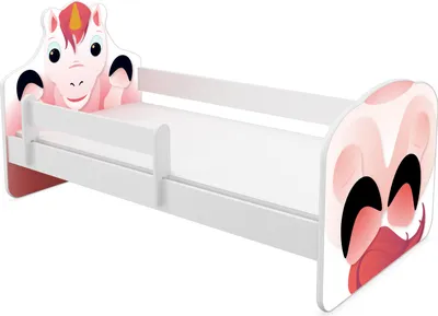 Image de ACMA Animaux VII Lit d'enfant Lit d'adolescent Lit junior Set complet avec matelas Protection antichute Sommier (03 Licorne, 140x70 cm)