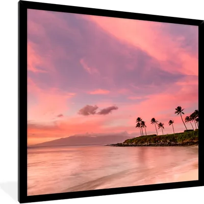 Produktbild von MuchoWow® Gerahmtes Poster Strand - Palme - Rosa 40x40 cm - Poster mit Schwarzem Bilderrahmen Wandposter Rahmen Foto Bilder - Mit Rahmen - Wanddekoration Schlafzimmer