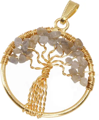 Produktbild von Lebensbaum Amulett, Goldener Kettenanhänger `Tree of Life` - Labradorit, Gold-Farben, Messing, Kettenanhänger, Amulette, Modeschmuck