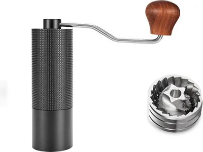 Produktbild von INF CNC Stahlkern Handkaffeemühle - Holzgriff Schwarz Schwarz