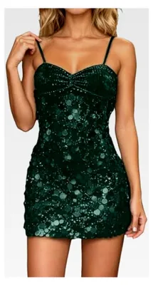 Produktbild von Paillettenkleid Damen Etuikleid Off-Shoulder Cocktailkleid Spaghettiträger Rückenfreies Minikleid Elegant Partykleid Bodycon Wickelkleid