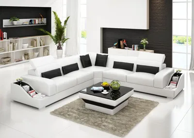 Produktbild von Ecksofa Leder Sofa Couch Polster Eck Sitz Wohnlandschaft Garnitur L-Form Weiße