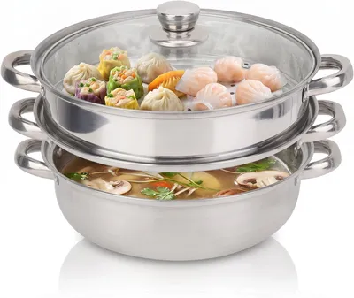 Obrázok produktu pre Parný hrniec 27 cm, 2 vrstvy, nehrdzavejúca oceľ, s sklenenou pokrievkou, pre kuchyňu