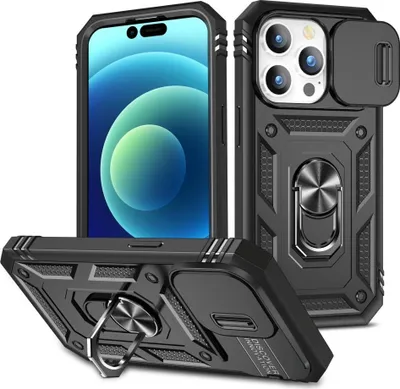 Produktbild von iPhone 14 Pro Hülle - Coverup Ring Ständer Back Cover mit Kamera Schutz - Schwarz