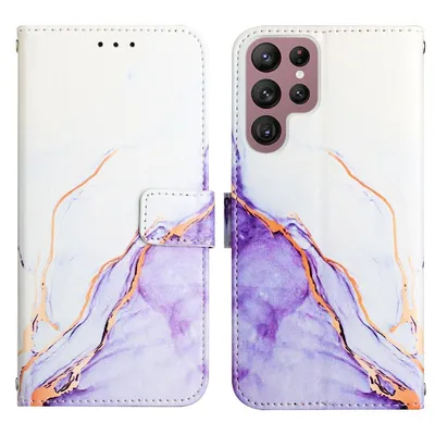 Produktbild von König Design Hülle kompatibel mit Samsung Galaxy S22 Ultra 5G Kunstleder Handyhülle - Handy Case Weiß Lila