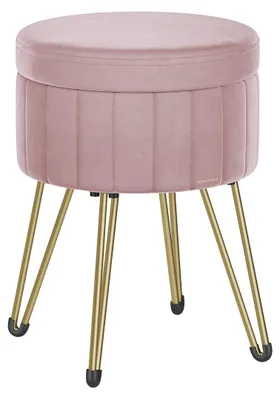 Obrázok produktu pre Sedacia lavica s úložným priestorom – sedacia kocka – ružová – 39 x 44,4 cm – MDF – 4 kovové nohy