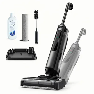 Productafbeelding van Accu-stofzuiger voor nat en droog, 17 kPa, 40 minuten gebruiksduur, 3-in-1 dweilzuiger met automatische reiniging, randreiniging en automatische aandrijving, 450/600 ml