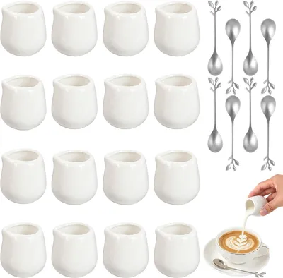 Obrázek produktu pro Sada porcelánových konviček o objemu 50 ml, 16 kusů, včetně 8 lžiček, vhodná pro omáčky a nápoje