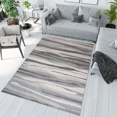 Produktbild von Teppich Wohnzimmer Schlafzimmer Kurzflor Modern Meliert Design Grau Creme  190 x 270 cm
