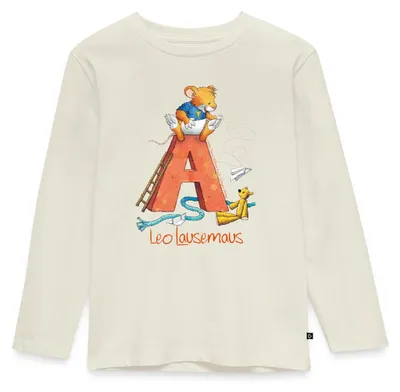 Produktbild von Spreadshirt Leo Lausemaus Kindergarten Alphabet Kinder Premium Langarmshirt, 134/140 (8 Jahre), Naturweiß
