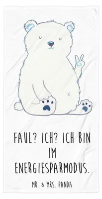 Produktbild von Mr. & Mrs. Panda XL Badehandtuch Eisbär Faul - Weiß - Geschenk, Handtuch, Homeoffice, Duschtuch, Bürojob, Arbeit, Badelaken, Bär, Duschhandtuch, Teddy, Nordpol