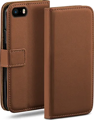 Produktbild von moex® Book Case kompatibel mit iPhone 5s / 5 / SE (2016) - Hülle 360 Grad klappbar, Sattelbraun