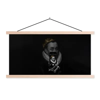 Produktbild von MuchoWow® Textilposter Wilhelm von Oranien - Adriaen Thomasz - Schwarz - Weiß 60x30 cm mit holzfarbenen Rahmen - Dekoration