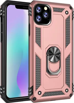 Produktbild von LaimTop iPhone 11 Pro Max Hülle, Hybrid Robuste Rüstung Drehbarer Ring Halter Ständer Dual Layer Hard PC + TPU Stoßfest Schutzhülle für iPhone 11 Pro Max Roségold