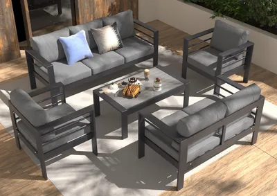 Produktbild von MeXo Gartenmöbelset, Loungeset Aluminium für 6-7 Personen mit Kissen und Couchtisch Indoor Outdoor Balkon grau (Sitzgruppe, Aluminiumrahmen)