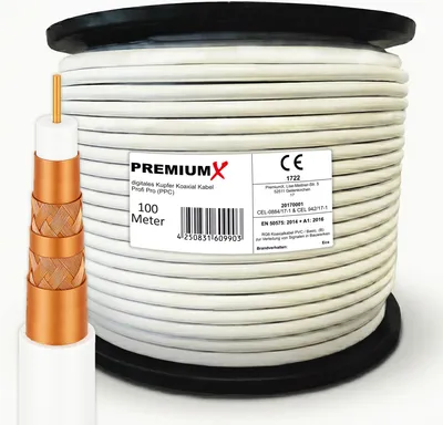 Produktbild von PremiumX PROFI PRO PPC Kupfer Koaxial Kabel135dB 5-Fach geschirmt 100 Meter SAT Antennenkabel