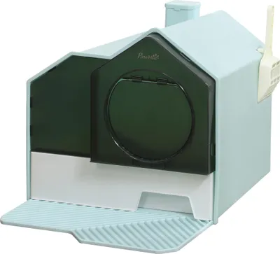 Produktbild von Katzentoilette Katzenklo, Hütten-Design, 1 Siebvorleger, 1 Streuschaufel, herausnehmbare Bodenwanne, Grün + Weiß