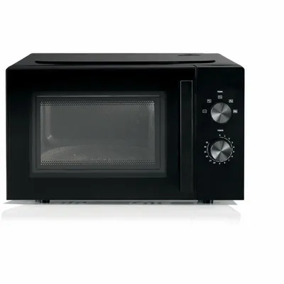 A black solo microwave oven shown from the front.