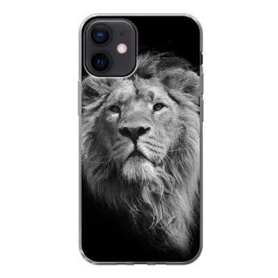 Produktbild von MuchoWow® Handyhülle Schutzhülle Hülle für iPhone 12 Löwe - Porträt - Schwarz - Weiß Silikon Softcase Handy Hülle - Schutzhülle