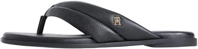 Zdjęcie produktu dla Tommy Hilfiger Leather Toe Post Flat Sandals, Sandały, Damski, Dorosły, Czarny, Skóra, 1 szt.