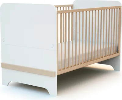 Image de JURABABY - Lit bébé évolutif en bois 70 x 140 cm CARROUSEL Blanc et Hêtre Verni