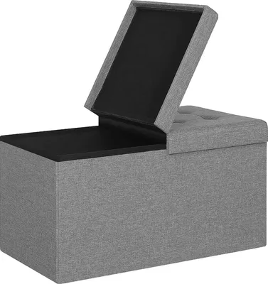 Immagine prodotto di Panca contenitore Luki – Panca con vano contenitore – Sgabello e poggiapiedi – Grigio chiaro – 76x38x38 cm – Tessuto