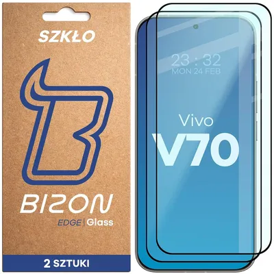 Produktbild von 2x Gehärtetes Glas für Vivo V70 5G, Bizon Glass Edge Duo, Schwarzer Rahmen