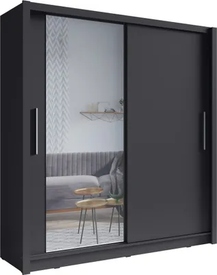 Image de Armoire 2 portes coulissantes avec miroir 155 cm - gris graphite - Collection OZZULA