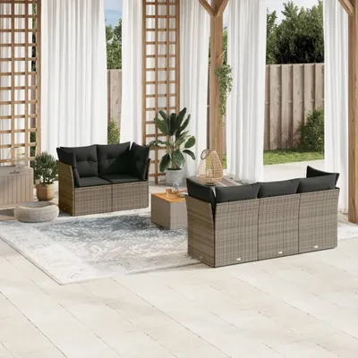 Produktbild von Design 6-tlg. Garten-Sofagarnitur mit Kissen Grau Poly Rattan, Gartenmöbel-Sets 2024 Neu