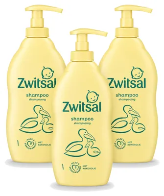 Imagen del producto de 3 unidades de Champú suave para bebés Zwitsal, 400 ml cada uno. Paquete económico