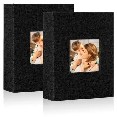 Productafbeelding van Fotoalbum – Ingebonden fotoalbum met insteekvakken – Voor 100 portretfoto's (13 x 18 cm) – Zwart – 2 stuks