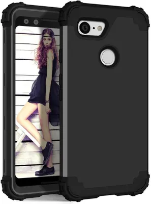 Produktbild von Google Pixel 3 XL Hülle, LaimTop Heavy Duty 3 in 1 Hybrid Hart PC Flexibel TPU Silikon Stossfest Kratzfest Tasche Schutzhülle für Google Pixel 3 XL Schwarz