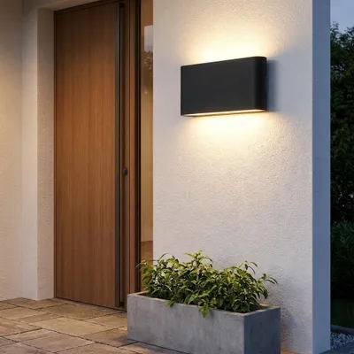 Image de Applique murale - Lampe d'extérieur - Éclairage d'ambiance - Lumière dirigée vers le haut ou vers le bas - 17 cm - Noir