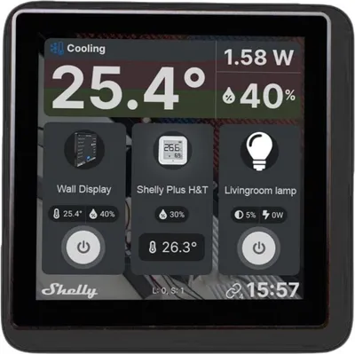 Zdjęcie produktu dla Shelly Wall Display, Czarny, Dotyk, IP20, 10,2 cm (4"), Bezprzewodowy, 110 - 230 V