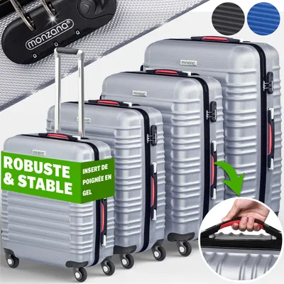 Image de MONZANA® Set de 4 valises rigides Argent S/M/L/XL 4 roues 360° poignée télescopique cadenas malle vacances valise roulettes