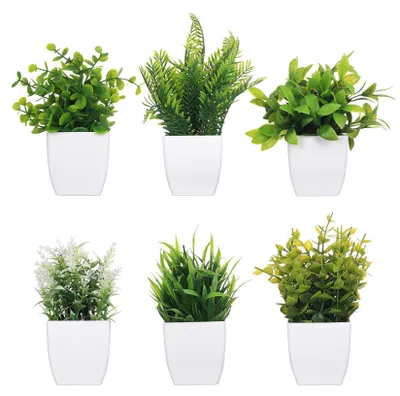 Productafbeelding van Kunstplantenset, 6 kleine kunstplanten in potten, decoratie voor thuis