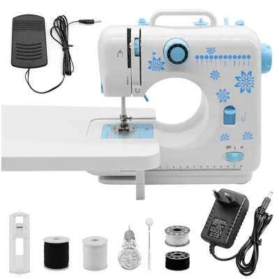 Obrázok produktu pre 🎀 Mini elektrický šijací stroj HDeye s predlžovacím stolíkom - 12 stehových vzorov + príslušenstvo, prenosný a tichý pre domácich majstrov 🧵