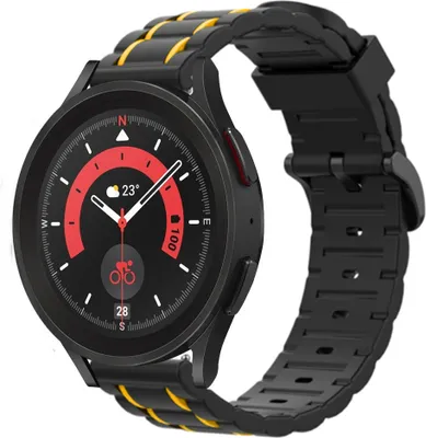 Produktbild von Strap-it Samsung Galaxy Watch 5 Pro Sportschnallenarmband (Schwarz/Gelb)