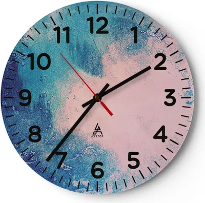 Produktbild von Wanduhr - Rund - Glasuhr - Abstraktion Rosa Blau - 40x40cm - Schleichendes Uhrwerk - Lautlos - zum Aufhängen bereit - Dekoration Modern - Wanddekoration aus Glas - C4AR40x40-4856