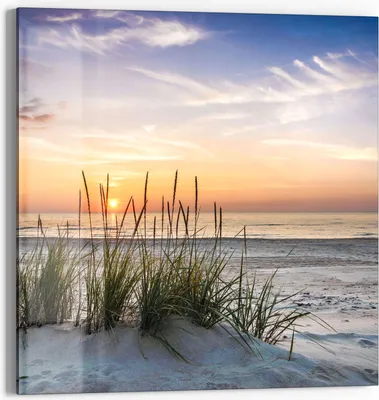 Produktbild von DEQORI Glasbild Echtglas 50x50 cm 'Sonnenuntergang am Strand' Wandbild Bild modern Deko