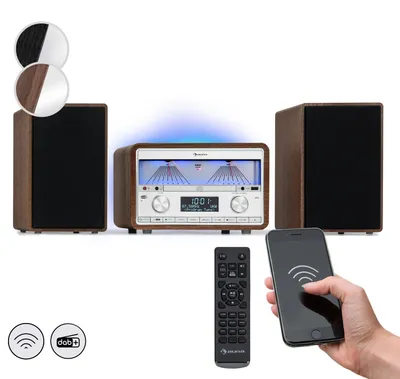Obrázek produktu pro Auna DAB rádio pro domácí použití, FM/DAB/DAB+ rádio s Bluetooth a AUX, odnímatelným Micro reproduktorem o výkonu 25 W, LCD displejem, dálkovým ovladačem, MP3, USB & streamování hudby, DAB rádio určené do sítě l Objevte budoucnost rádia.