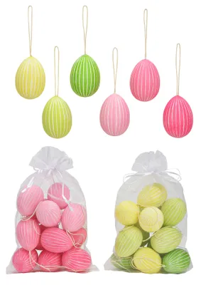 Produktbild von 24er Set Deko Eier Hängedeko Ostern Rosa Gelb Grün Pink Ostereier zum Aufhängen Osterdeko Dekoration