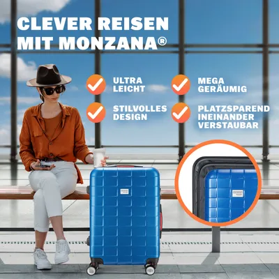Image de MONZANA® Set de valises Exopack Bleu 3 pièces Serrure TSA 4 Roues 360° Poignée télescopique Plastique ABS voyage avion