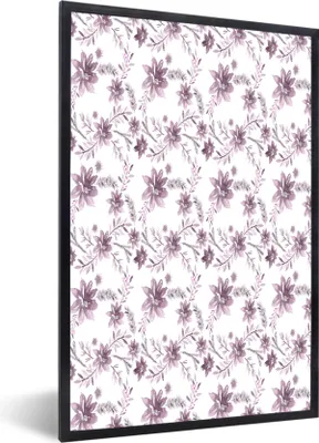 Produktbild von MuchoWow® MuchoWow® Gerahmtes Poster Blumen - Muster - Rosa 40x60 cm - Poster mit zchwarzem Bilderrahmen - Papierdruck - Wandbilder